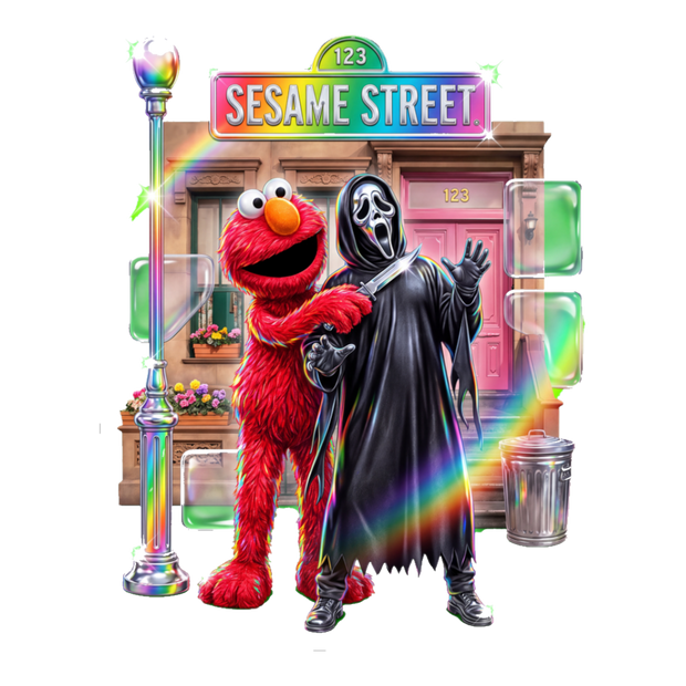 Elmo Has The Knife Sticker — Funny Elmo Ghostface Sesame Street Scream — White