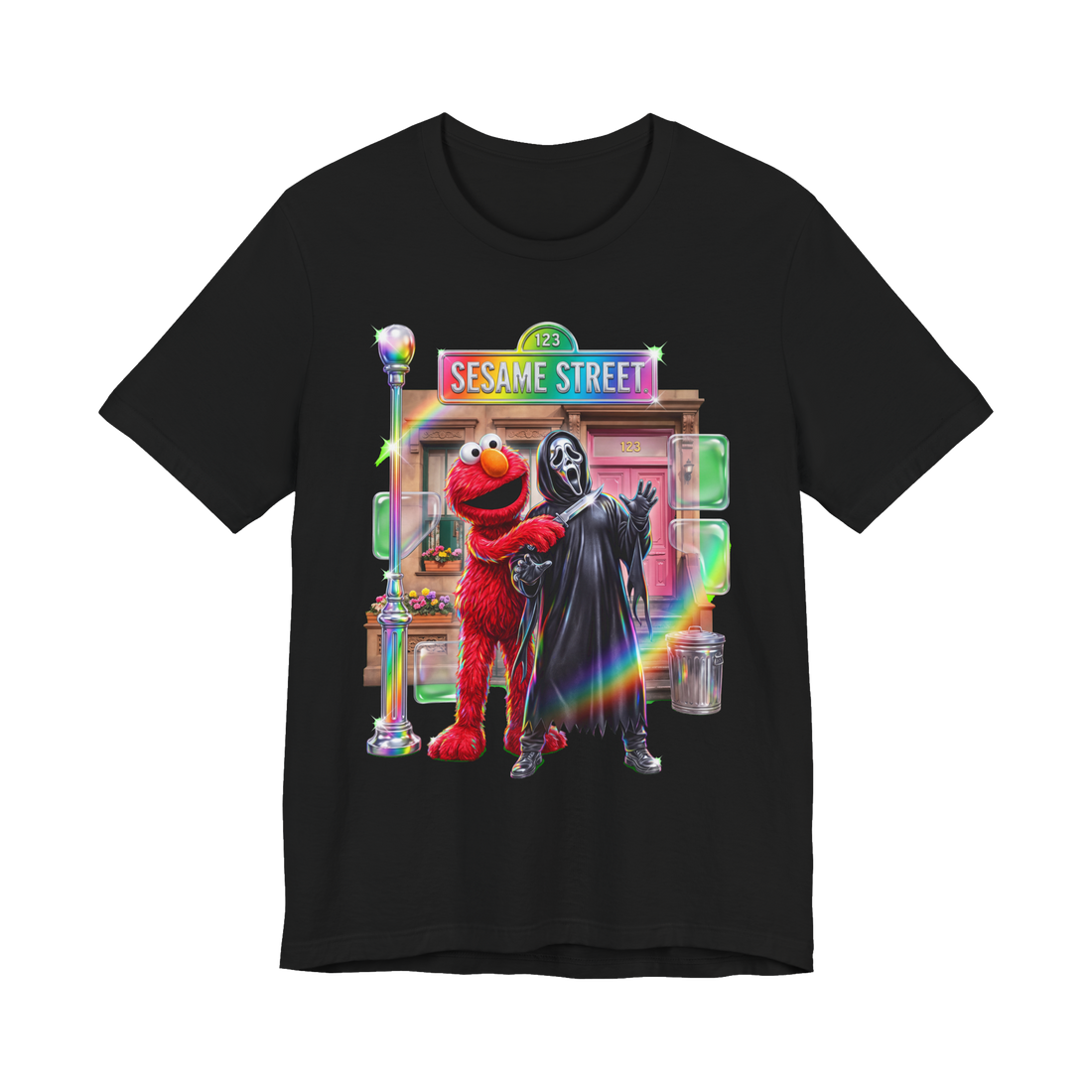 Elmo Has The Knife T-Shirt — Funny Elmo Ghostface Sesame Street Scream — Black