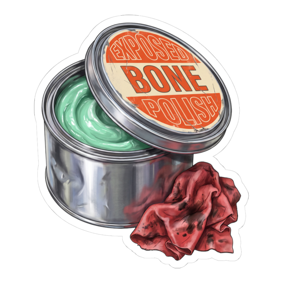 Exposed Bone Polish Sticker — Funny Toothpaste Dental Joke — White