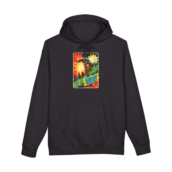 Extreme Savings Smash & Grab Bar hoodie featuring a crowbar in a neon 90s action figure blister pack