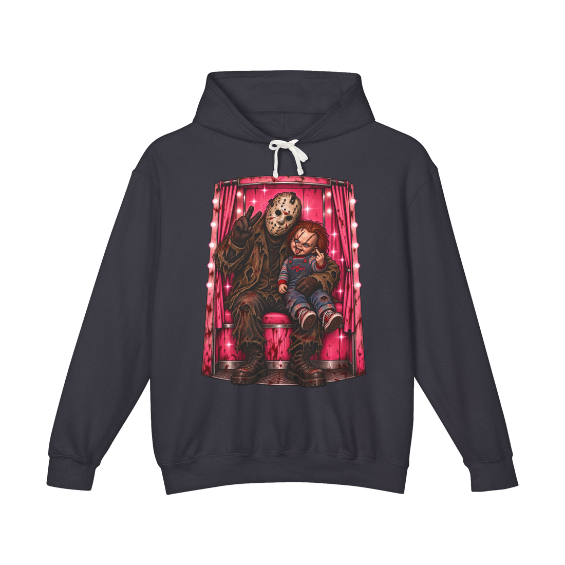 Family Photo Booth Hoodie — Funny Jason Voorhees Chucky — Black