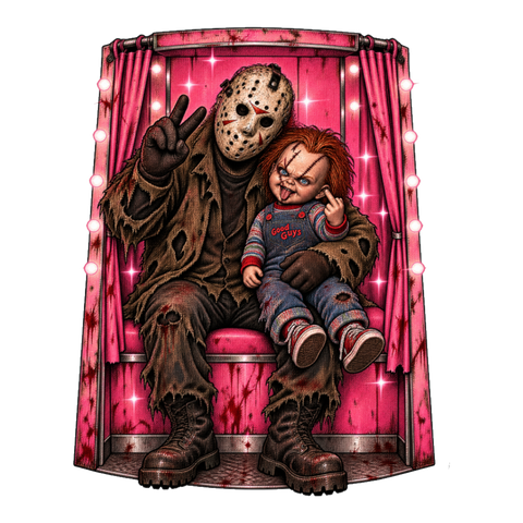 Family Photo Booth Sticker — Funny Jason Voorhees Chucky — White