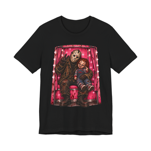 Family Photo Booth T-Shirt — Funny Jason Voorhees Chucky — Black