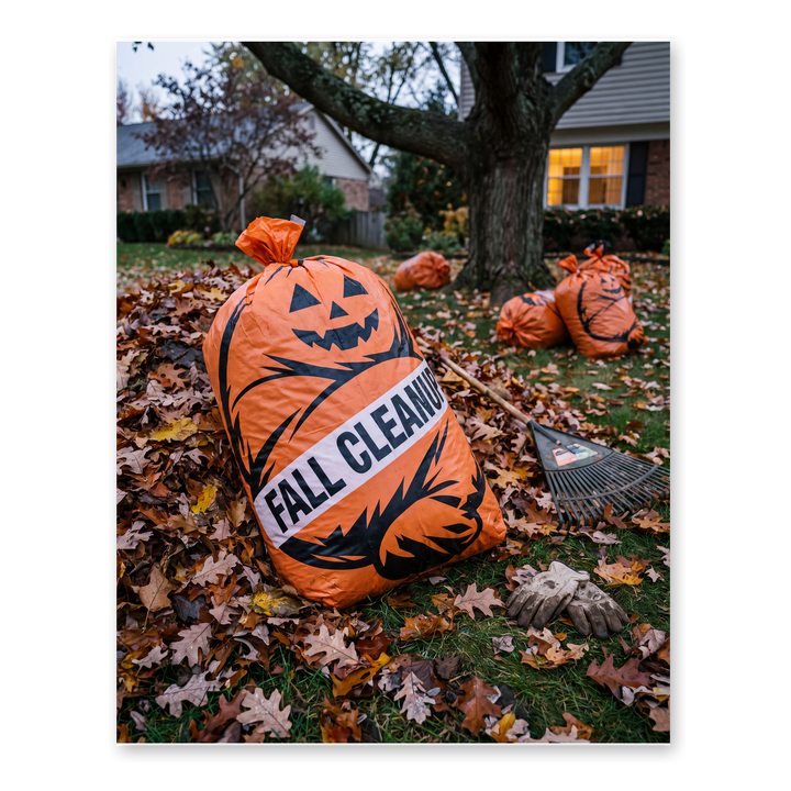 Festive Yard Waste Poster — Spooky Season Opens Autumn True Crime Dark