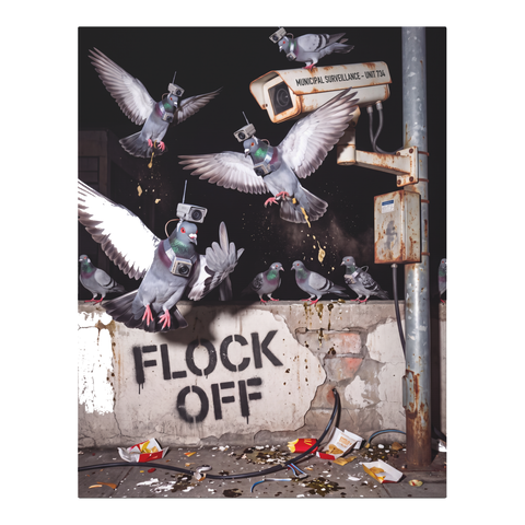 Flock Off Anti-Surveillance Pigeon Wall Art — 0.75''