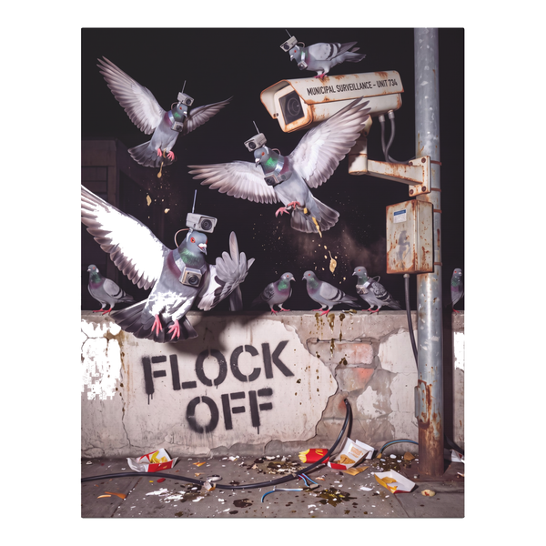 Flock Off Anti-Surveillance Pigeon Wall Art — 0.75''