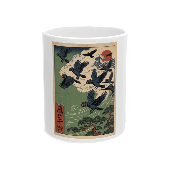 Flock Off Crow Mug — Birds Aren't Real Surveillance Gift