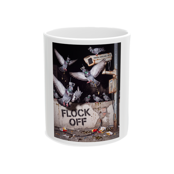 Flock Off Funny Anti-Surveillance Pigeon Mug