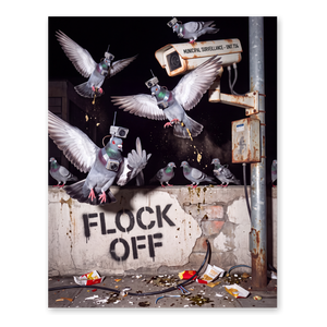 Flock Off Poster — Anti Surveillance Bird Art