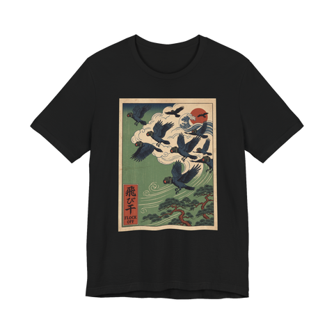 Flock Off Birds Aren't Real Shirt — Funny Crow Surveillance Tee — Black