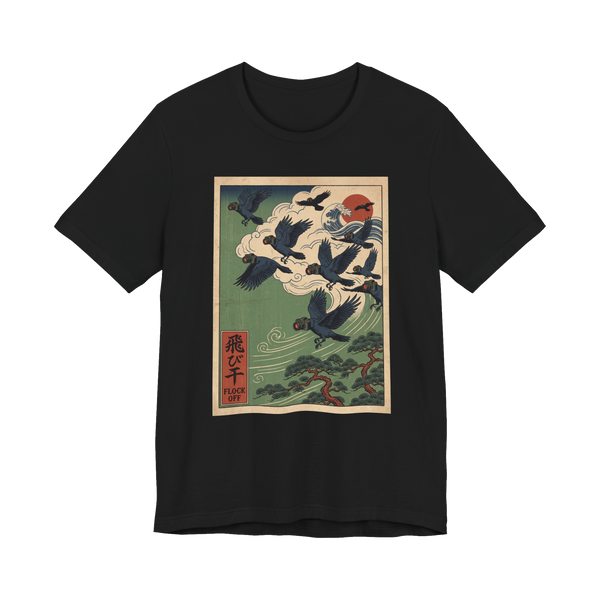 Flock Off Birds Aren't Real Shirt — Funny Crow Surveillance Tee — Black
