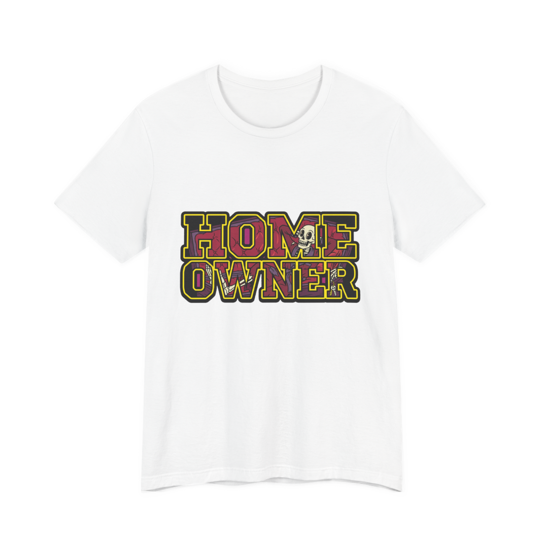 Forever Home coffin graphic t-shirt, a dark humor joke about the millennial housing market