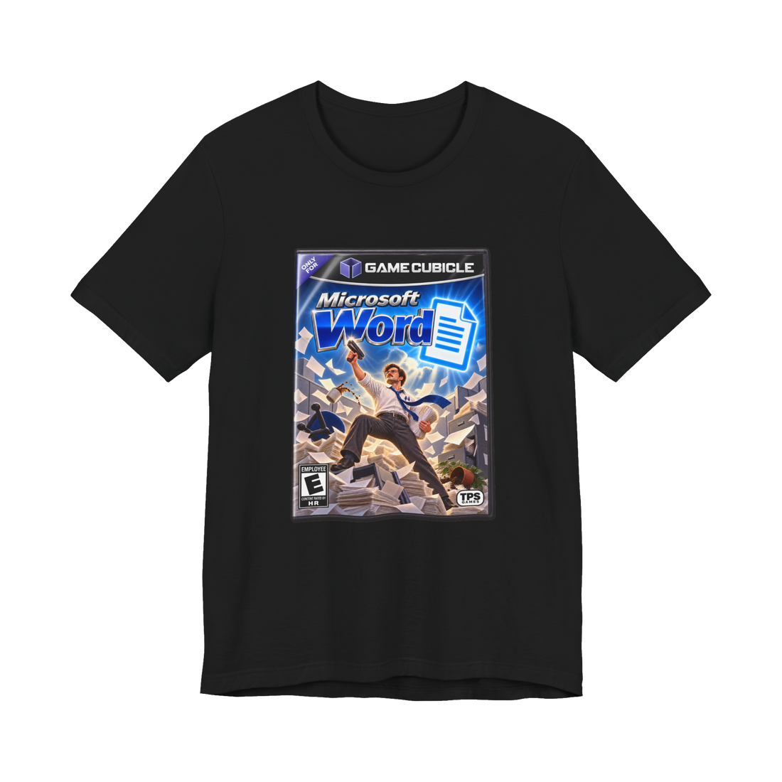 Game Cubicle T-Shirt — Funny Office Video Game Parody — Black
