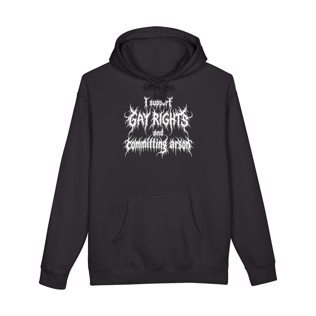 Gay Rights And Arson Hoodie — Committing Death Metal Unhinged Absurd — Black