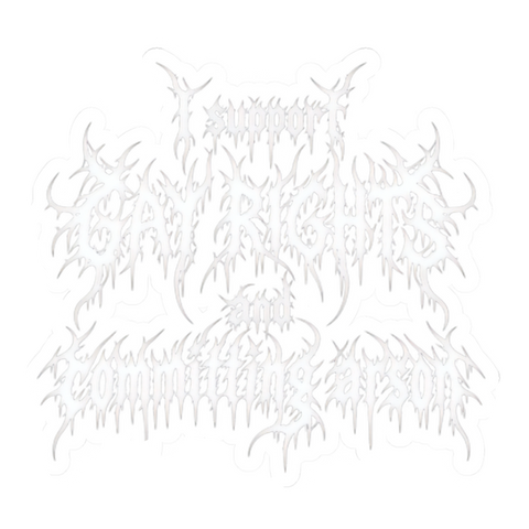 A black metal style logo that illegibly spells out Gay Rights And Arson in sharp thorns.
