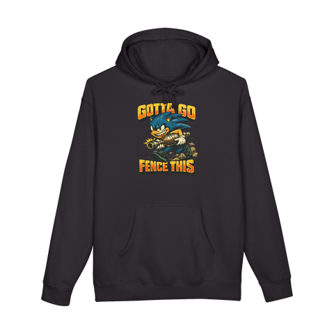 Off-model Sonic the Hedgehog sprinting off with a stolen catalytic converter, on a hoodie — Black