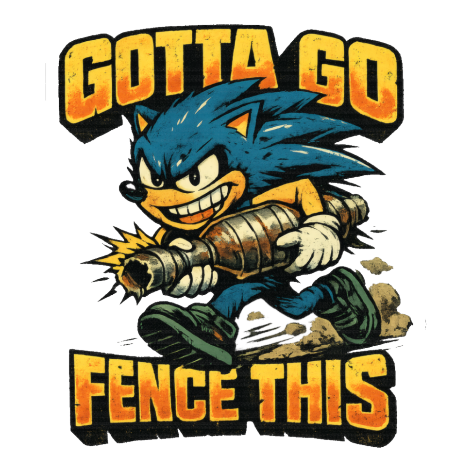 Off-model Sonic the Hedgehog sprinting off with a stolen catalytic converter, on a sticker — White
