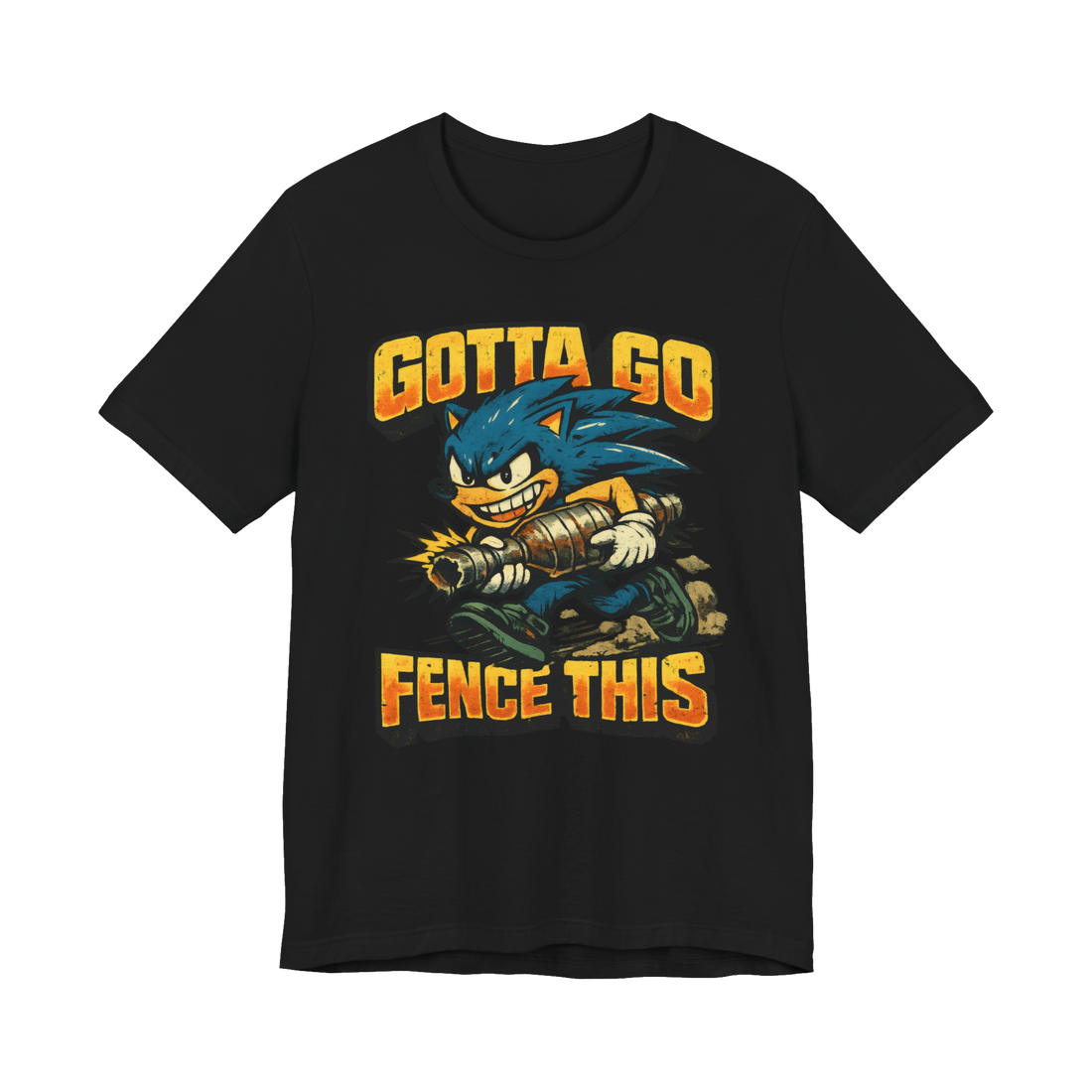 Gotta Fence Fast meme t-shirt featuring a fast blue character stealing a catalytic converter.