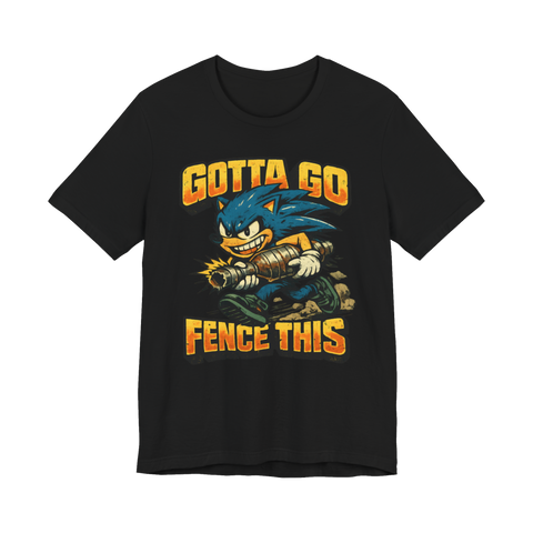 Gotta Fence Fast meme t-shirt featuring a fast blue character stealing a catalytic converter.