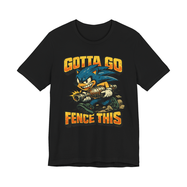 Gotta Fence Fast meme t-shirt featuring a fast blue character stealing a catalytic converter.