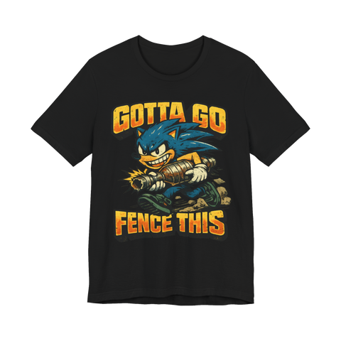 Off-model Sonic the Hedgehog sprinting off with a stolen catalytic converter, on a t-shirt — Black
