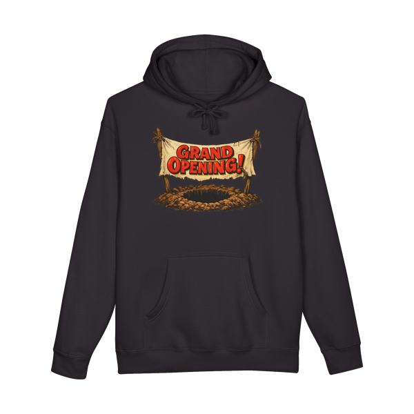 Grand Opening funny cemetery graphic on a hoodie