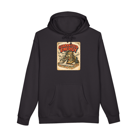 Vintage 1920s illustration of a frantic sentient vacuum cleaner snorting a line of dirt on a hoodie
