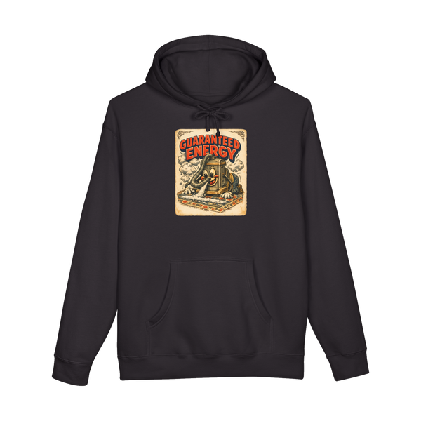 Vintage 1920s illustration of a frantic sentient vacuum cleaner snorting a line of dirt on a hoodie