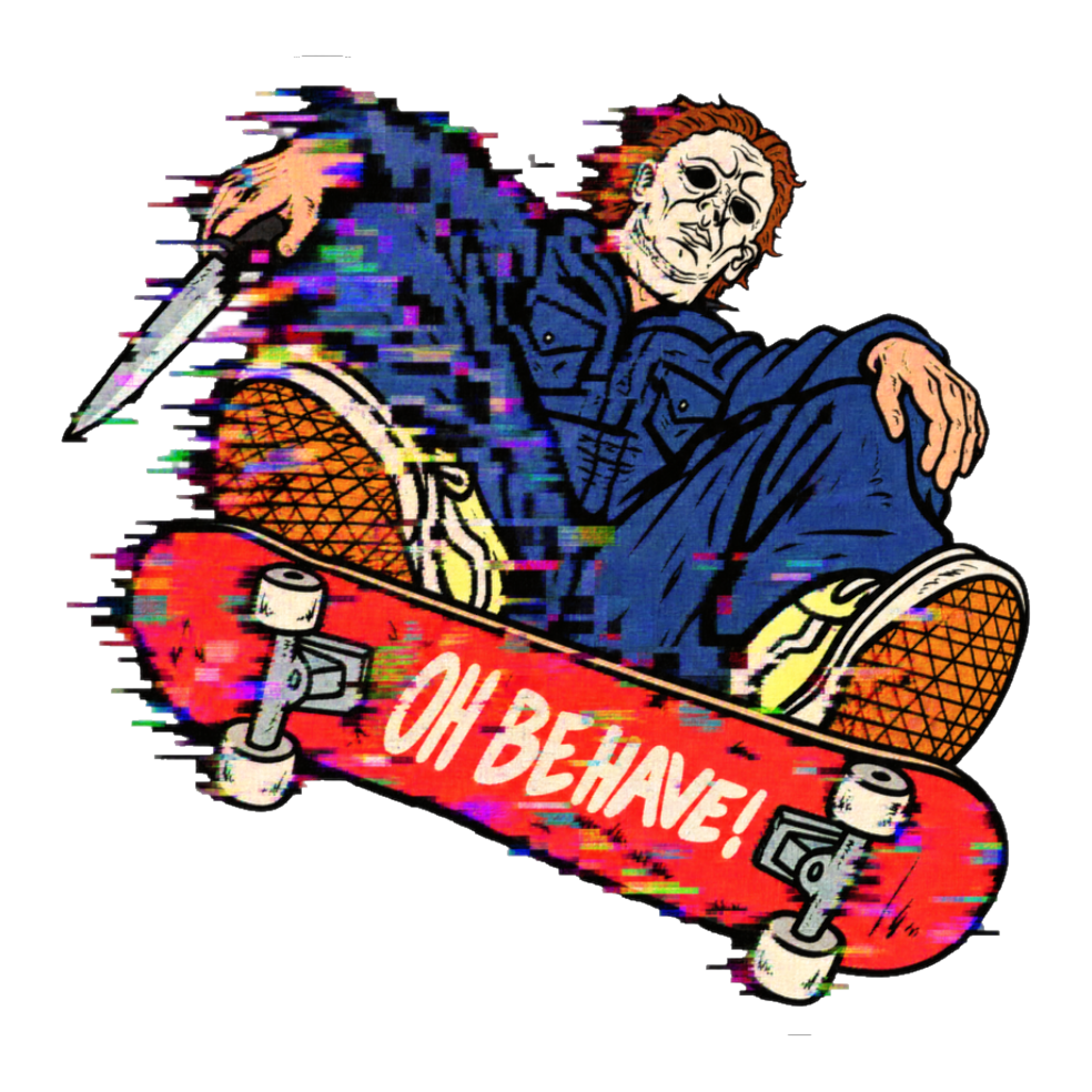 Haddonfield Pro Skater Sticker — Funny Michael Myers — White