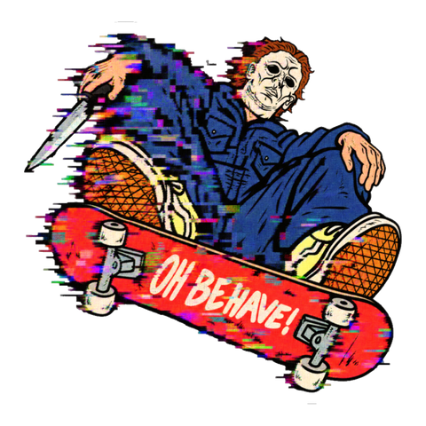 Haddonfield Pro Skater Sticker — Funny Michael Myers — White
