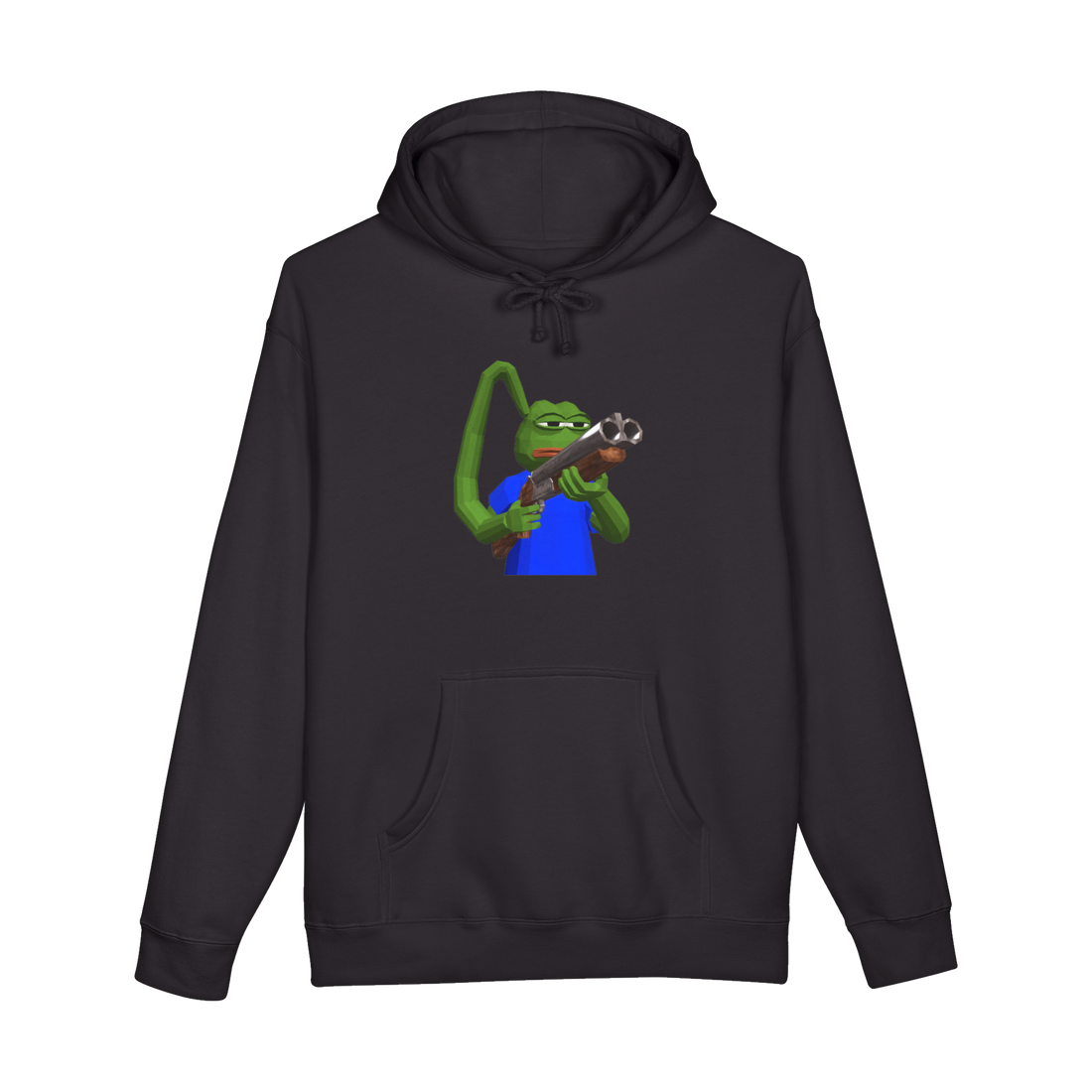 Hard Reset Hoodie — Funny Pepe the Frog Shotgun — Black
