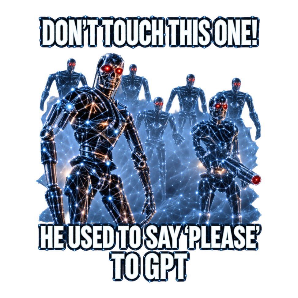 He Said Please Sticker — Funny Chatgpt Terminator Meme — White