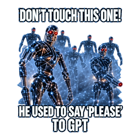 He Said Please Sticker — Funny Chatgpt Terminator Meme — White