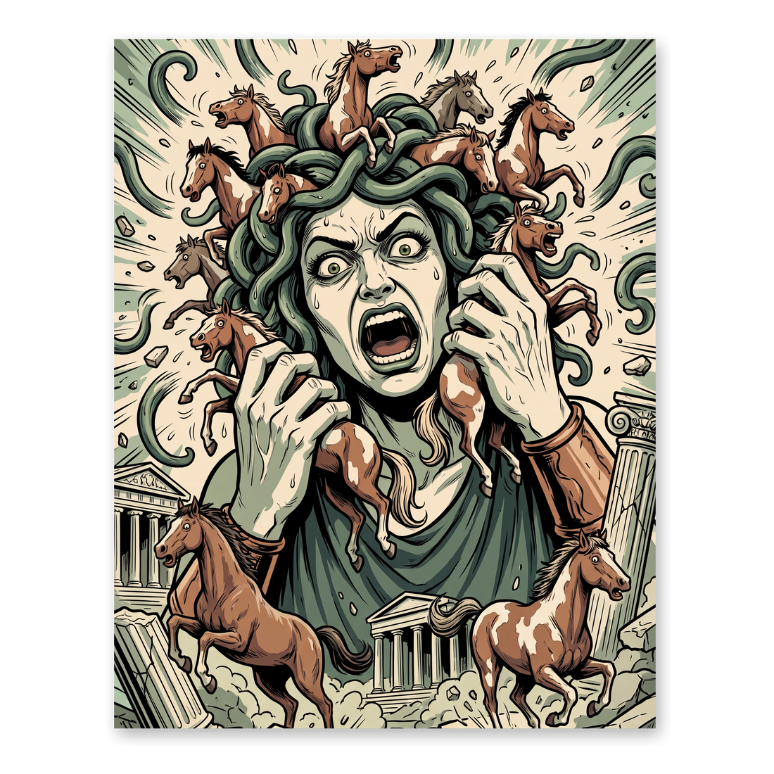 Hold Your Horses — Funny Medusa Horse Poster