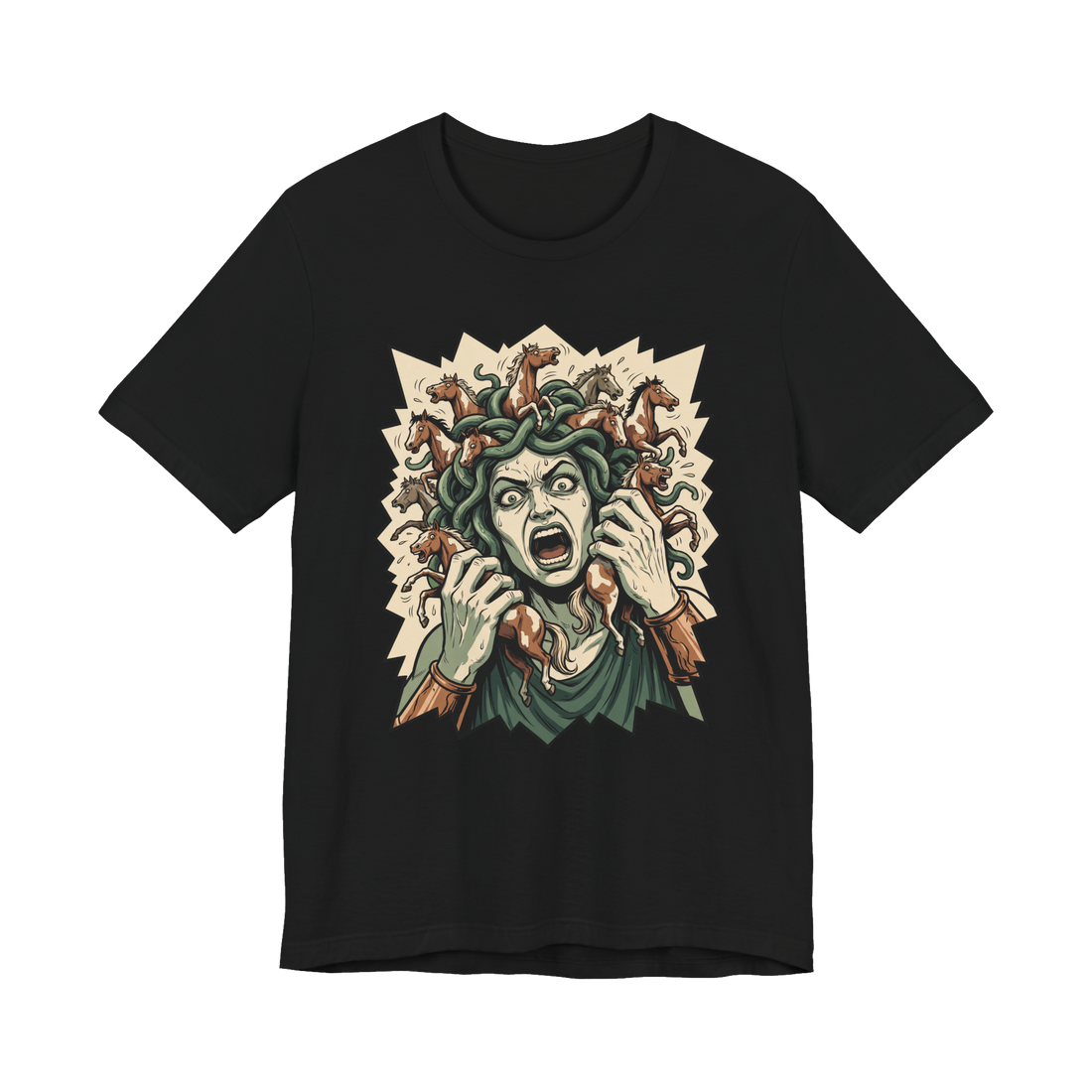 Hold Your Horses — Funny Medusa Horse Hair T-Shirt — Black