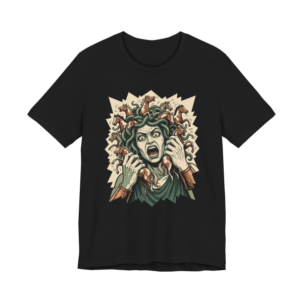 Hold Your Horses — Funny Medusa Horse Hair T-Shirt — Black