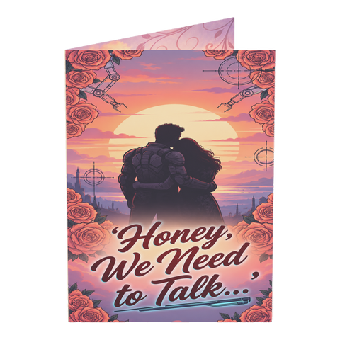 Honey, We Need to Talk — Cool Mech Suit Greeting Card — 3.5" x 4.9" (Vertical) / Coated (both sides) / 1 pc