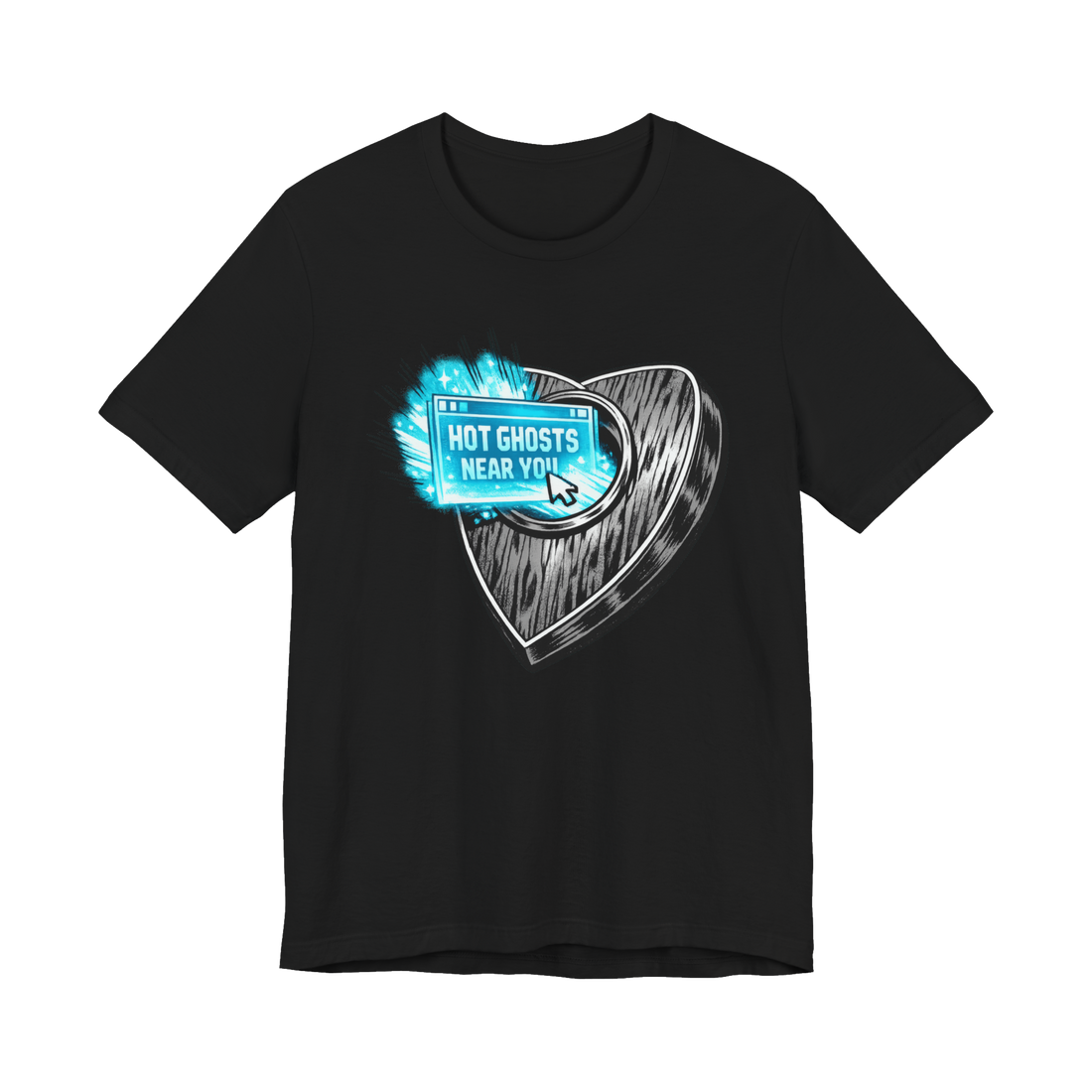 Hot Local Poltergeists T-Shirt — Ouija Board Pop Up Ad Occult Spam — Black