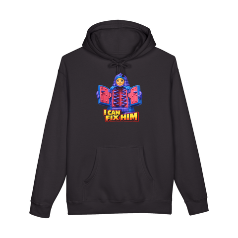 I Can Fix Him Hoodie — Iron Maiden Torture Device Red Flag Toxic — Black