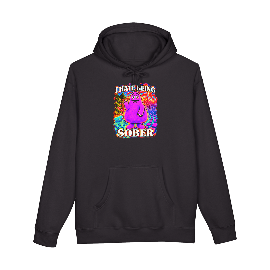 I Hate Being Sober Hoodie — Grimace Mcdonald's Fast Food Psychedelic — Black