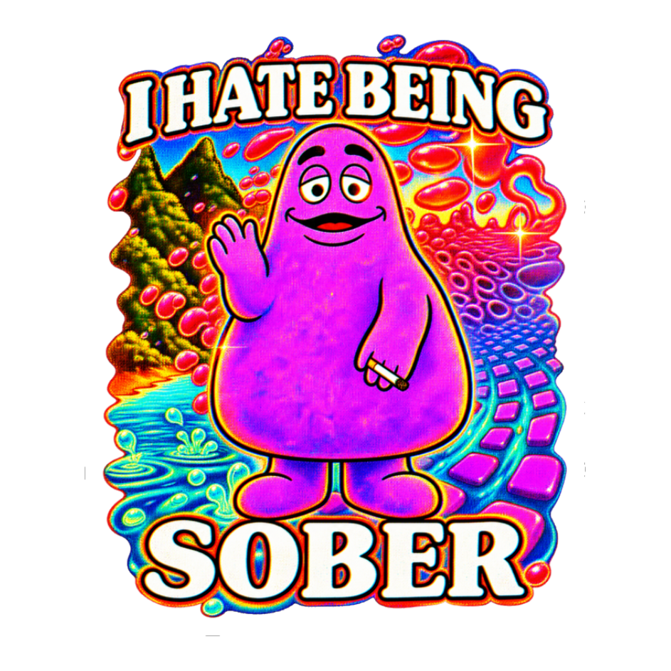 I Hate Being Sober Sticker — Grimace Mcdonald's Fast Food Psychedelic — White