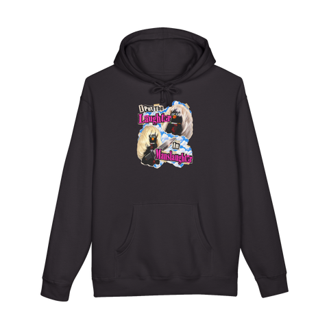 I Put The Laughter In Manslaughter Hoodie — Furby True Crime Y2K Dark — Black