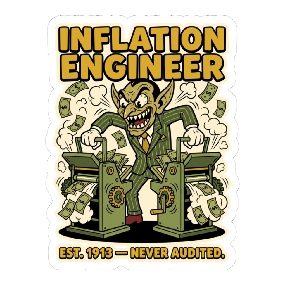 Inflation Engineer Sticker — Money Printer Go Brrr Decal — White
