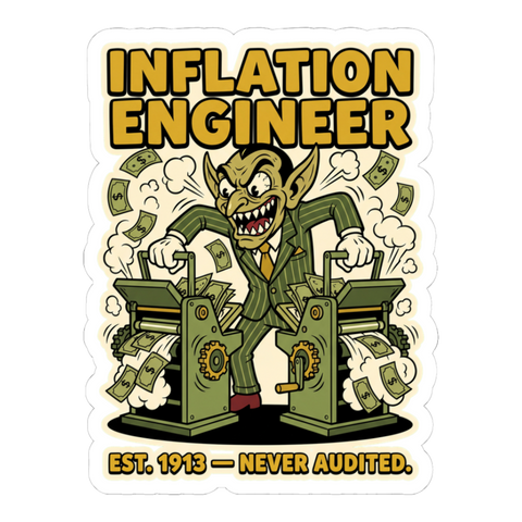 Inflation Engineer Sticker — Money Printer Go Brrr Decal — White