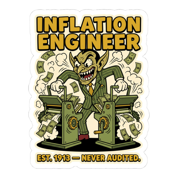 Inflation Engineer Sticker — Money Printer Go Brrr Decal — White
