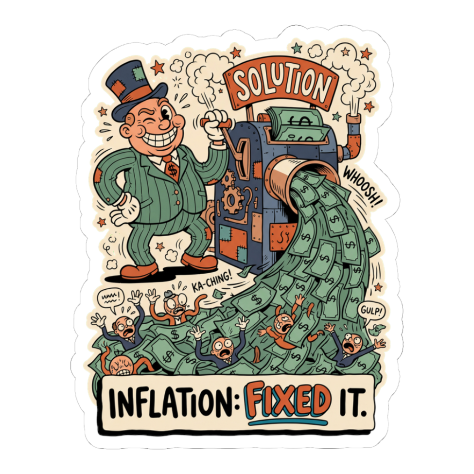 Inflation: Fixed It Sticker — Money Printer Go Brrr Decal