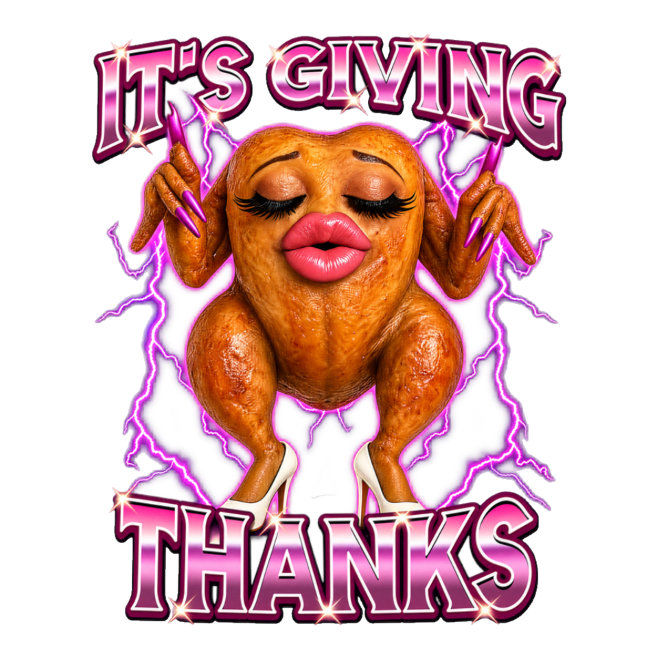 It's Giving Thanks Sticker — Funny Thanksgiving Turkey — White