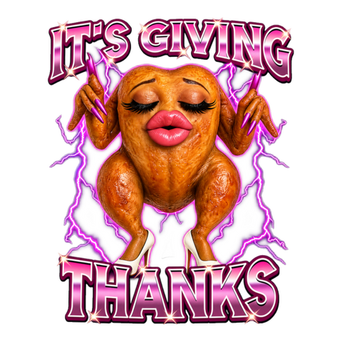 It's Giving Thanks Sticker — Funny Thanksgiving Turkey — White