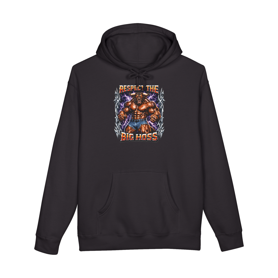 Jacked Minotaur Tiny Shorts Hoodie — Funny Muscular Minotaur Meme — Black