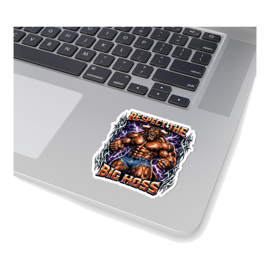 Jacked Minotaur Tiny Shorts Sticker — Funny Muscular Minotaur Meme — White